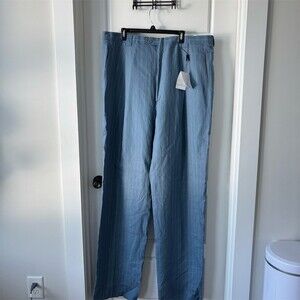 Everett Hall Dress Pants Mens 42x32 Light Blue Pinstripe Flat Front